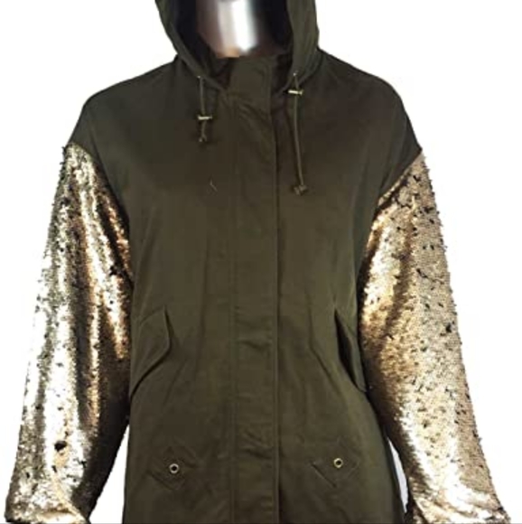 🏵️💚 Zara Women's Sequin Sleeve Parka - Picture 2 of 3